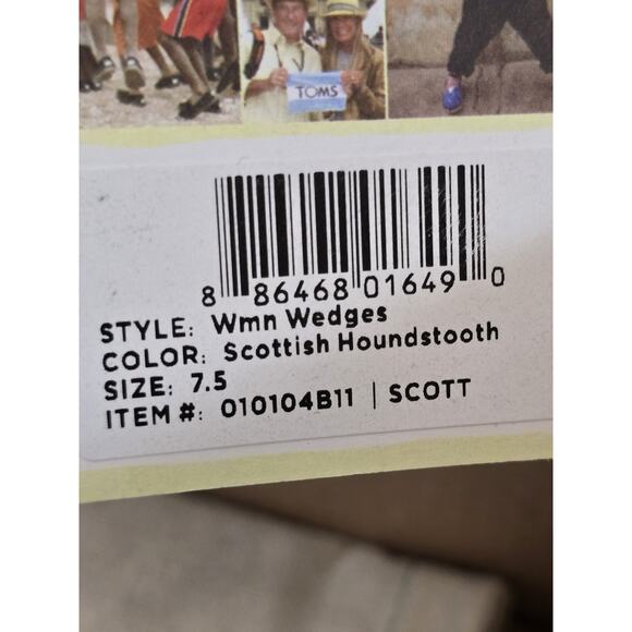TOMS size 7.5 Black and White Scottish Houndstooth Women's Wedges Slip on NIB - Picture 5 of 8
